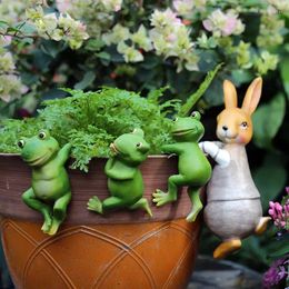 Garden Decorations Flower Bonsai Statue Decoration Creative Cartoon Animal Frog Hanging Basin Climbing Tank Resin