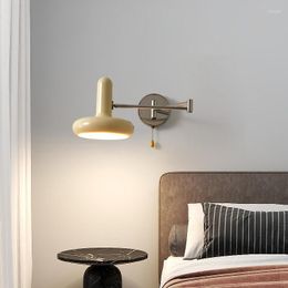 Wall Lamp Nordic Pastoral Cream Style Study Bedside Rocker Adjustable Retro Retractable