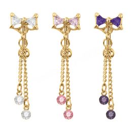 Elegant Gold Colour Tassels Zircon Bow Navel Ring Barbell Body Piercing Jewellery Sexy Stainless Steel Belly Ring For Women