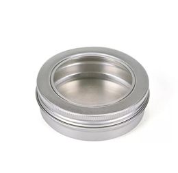 Packaging Boxes 100g Aluminum Jars with Clear Window 100ml Round Lip Balm Pots Visible Empty Cosmetic Containers