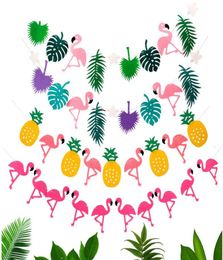 Flamingo Party Decoration Happy Birthday Banner Flag Garland Hawaiian Luau Tropical Coconut Leaves Event Party Supplies8896744