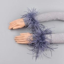 Knee Pads Ostrich Fur Cuffs Genuine Cuff Arm Warmer Lady Bracelet Real Wristband Glove