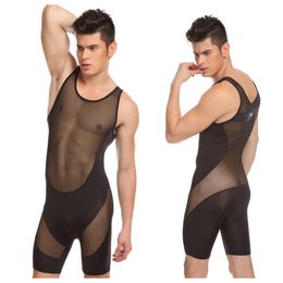 JQK Brand Sexy Undershirts Bodysuits Mens Body Suit Sheer See Through Sheer Gay Men Underwear Wear