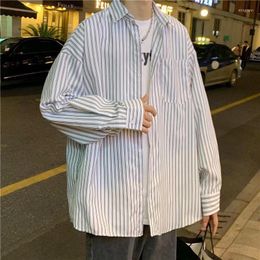 Men's Casual Shirts Striped Shirt Men Japanese Oversize Trend Black Unisex Gothic Long And Short Sleeved Blouses Preppy Jacket B425