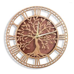 Wall Clocks Tree Of Life Wooden Clock Farmhouse Style Family Art Silent Home Decor Laser Cut Watch Housewarming Gift