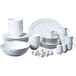 Plates 46-Piece Dinnerware And Serve Ware Set Service For 6 Dinner Plate Ceramic