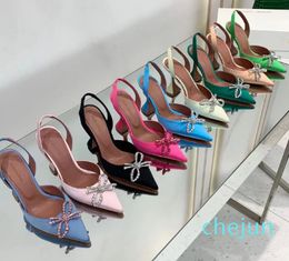 sandals Dress Shoes Satin pointed slingbacks Bowtie pumps sunflower high heeled shoe Women Luxury Designer sexy Party Wedding Shoes