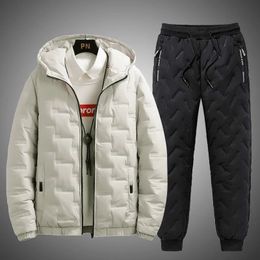 Men's Tracksuits Tracksuit Men Winter Warm Men Down Cotton Jacket Zipper CoatDown Pants Two Piece Sets Fashion Mens Joggers Set Sweat Suit 231109