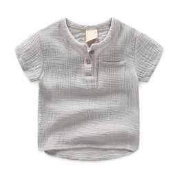 Camicie per bambini Camicia per bambini a maniche corte color vintage per vestiti da ragazzo Estate Cotone Lino Scuola Ragazzi Bottoni Tasca Design Bambini Top Mujer 230408