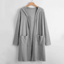 Outerwear Plus Size Open Front Spring Autumn Hooded Cardigan Long Sleeve Pocket Ribbed Knit Loose Duster Coat Jacket Large 7XL