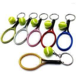 Keychains 24Pcs Mini Tennis Racket Ball Keychain Pendant Bag Accessories For Sport Advertisement Fans Souvenirs Key Ring