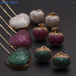 Necklace Earrings Set MHS.SUN Fashion Women Zircon & Jewellery Luxury CZ Paved Heart Pendant For Girl