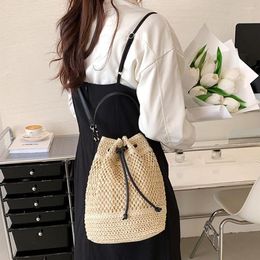 Evening Bags Fashion Summer Hand-Woven Handbag Drawstring Woven Straw Beach Crossbody Crochet Bohemian Wallet Bucket Bag