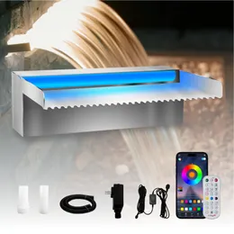 Pool Waterfall Stainless Steel Spillway Koi Pond Fountain, APP Control Colorful LED Light Spillways Kit, Water Flow Outdoor Fountains for Garden 30cm /60cm /90cm