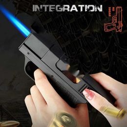 Lighters Pistol Shaped Cigarette Case Lighter Metal Ignition Gun Outdoor Windproof Direct Spray Blue Flame No Gas Set