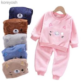 Pyjamas 2023 New Winter Flannel Kids Pyjamas Sets Child Warm Sleepwear Cartoon Animals Baby Girls Boy nightwear Children Homewear1-6YL231109