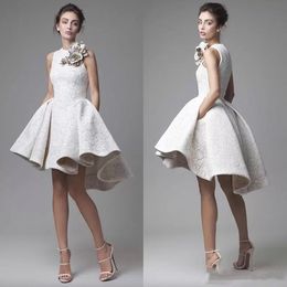 High Low Prom Dresses Jewel Neck Sleeveless Krikor Jabotian Evening Gowns A Line Cheap Short Lace Homecoming Dress With Flowers