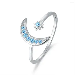 Cluster Rings S925 Sterling Silver Explosive Accessories Crescent Moon Star European And American Sstyle Zircon Ring Female