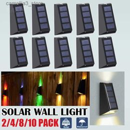 Solar Wall Lights Solar Wall Lights Outdoor LED Waterproof Fence Lamp Solar Stair Lights Up and Down 7 Color Changing for Garden Patio Yard Q231109