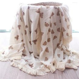 Blankets Children Blanket Cotton Crepe Bear Tassel Baby Stroller Cover Wraparound Cloth