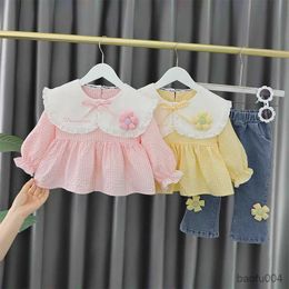 Clothing Sets Baby Girl Long Sleeve Clothing Set Girl Early Spring Lapel Lace Princess Style Suit for 9M 12M 24M 36M Baby Girl Clothes