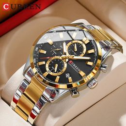 Wristwatches CURREN Casual Sporty Brand Stainless Steel Band for Men Chronograph Quartz Watches with Date 8445 231109