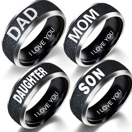 Mother's Day And Father's Day Gift Jewelry rings Matte Black Sand Surface Stainless Steel Jewelry Family Ring