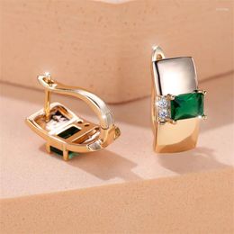Hoop Earrings Minimalist Rectangle Green Stone Geometric For Women Champagne Gold Color Female Small Ear Buckle Party Jewelry CZ
