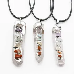 Pendant Necklaces Natural Silver Plated 7 Colour White Crystal Pillar Leather Rope Necklace Fashion Reiki Charms DIY Jewellery Wholesale 1Pc