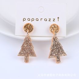 Trade Christmas shiny Christmas tree Simple acrylic earrings Gold silver earrings Acrylic stud earrings