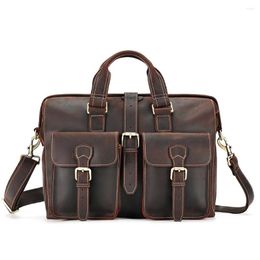 Briefcases Men Genuine Leather Handbag Large Capacity 15.6 Inch Thesingle Shoulder Bag Crazy Horse Retro Business Briefcase