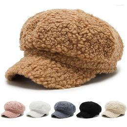 Stingy Brim Hats Autumn Winter Female Octagon Sboy Cap For Women Lambswool Japanese Style Solid Colour Warm Outdoor Painter