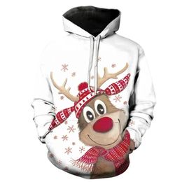 Men's Hoodies Sweatshirts Christmas Elk Printed Hooded and Women's Leisure Fashion Hip Hop Style Red Pullover Autumn y2k Clothes 231108