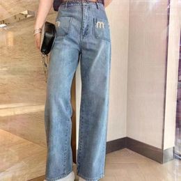 Women's Jeans Spring 2023 Fashion High Waist Water Blue Women Straight Pants Mopping Casual Retro Fashionable Love