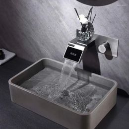 Bathroom Sink Faucets Basin Faucet And Cold Digital Display Grey Mixer Wall Mounted Brass Square Arrival