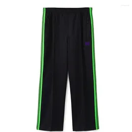 Men's Pants NEEDLES Arrival Cotton Black Sweatpants Butterfly Embroidery Green Webbing Track Stripe Zipper Oversize Trousers Men Women