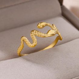 Wedding Rings Snake For Women Men Punk Hip Hop Open Adjustable Gold Plated Stainless Steel Ring Aesthetic Jewellery Gift