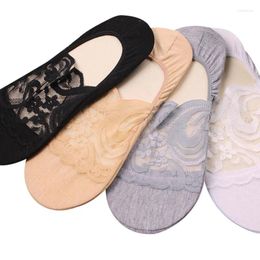 Women Socks 5 Pairs Transparent Short Lace Summer Hollow Out Boat Slippers Female Soft Low Invisible Sexy Sox Meias