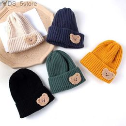 Beanie/Skull Caps Korean Cute Bear Baby Hats For Kids Soft Knitted Cap Warm Beanie Autumn Winter Solid Colour Children Toddler Crochet Hat YQ231108