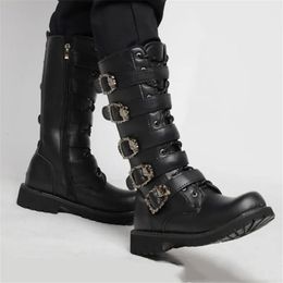 Boots Men's Leather Motorcycle Midcalf Military Combat Gothic Belt Punk Men Shoes Tactical Army Boot 231108