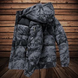 Men's Down Parkas Grey Camouflage Puffer Jacket Men Parka Jackets Winter Outdoor Sports Windbreaker Coats With Hood Warm Thicken Padded Coat 231109