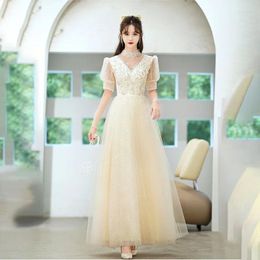 Party Dresses Evening Dress High Neck Sequins Appliques A-Line Elegant Short Sleeves Floor-Length Backless Woman Formal Gowns A2006