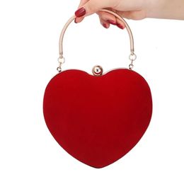 Evening Bags Red Heart Design Women Clutch Small Diamonds Golden Velvet Party Wedding Handbags Purse for Female Purses 231108