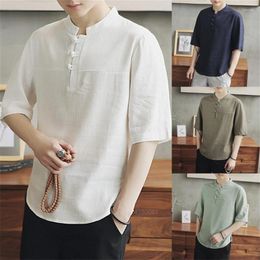 Ethnic Clothing Chinese Style For Men Adult Linen Short Sleeve Buckle Top Maxi Plus Size Traditional Tai Chi Shirt