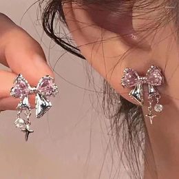 Stud Earrings Autumn's Little Luck-Luxury Pink Bow Fashion Versatile Gentle And Sweet Small Design