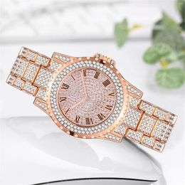 Wristwatches Women Watch 2023 Gold Silver Colour Round Diamond Quartz Luxury Temperament Wrist Watches Roman Clock Relogio Feminino