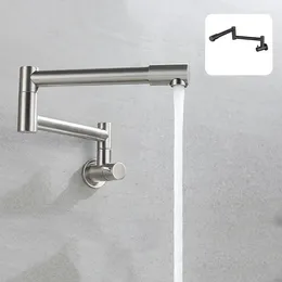 Kitchen Faucets 304 Stainless Steel Foldable Sink Faucet Wall Mounted Nickel/Black Single Cold Tap Pot Filler