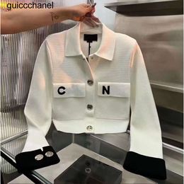 Designer C New Lapel Polo Cardigan Women's Jackets Fashion brand 23ss Metal Double Button Large Pockets Black White Colours Cardigan womens Jackets