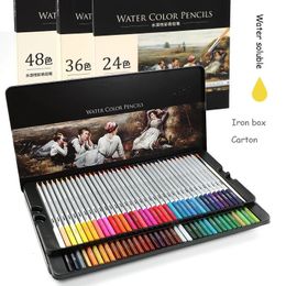Crayon Water-soluble Colored Pencil Crayons 24 36 48 72 Color Professional Sketch Watercolor Pen Kids Art Supplies Painting Set 231108