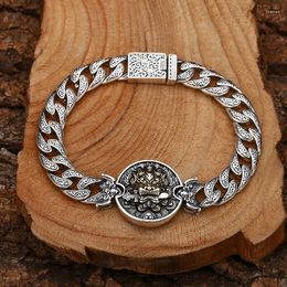 Link Bracelets HX Silver Colour Rui Lion Sword Biting Bracelet China-Chic Men's Rough Vintage Fashion Personalised Jewellery